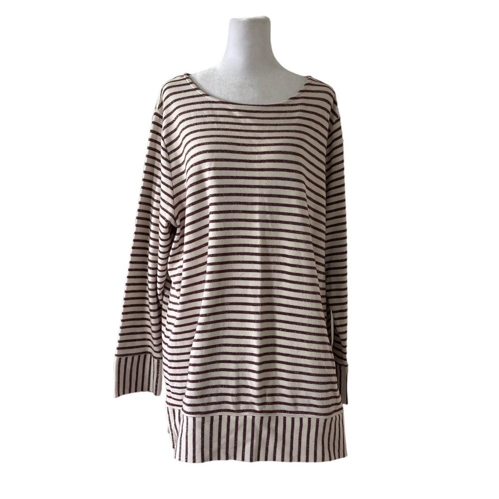 Cj banks 2X top stripes pockets white purple crewneck
